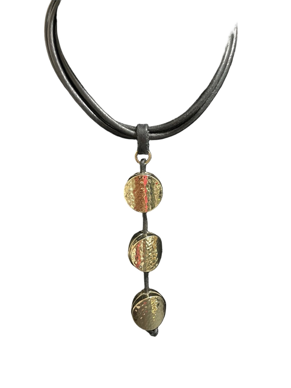 Chico's Black Leather Necklace with Gold Tone Disc Trio